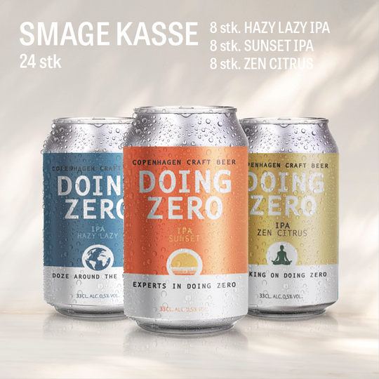 Smage kasse 24x33cl. 8 stk. Hazy Lazy, 8 stk. Sunset & 8 stk. Zen Citrus